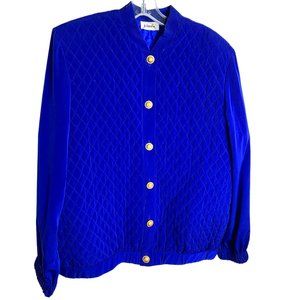 Jo Hardin Vintage Quilted Blue Bomber Jacket Diamond Stitch L Retro 80s Mobwife